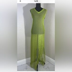 Love Nation Women’s  Mesh Long Dress for Swimwear Green Large